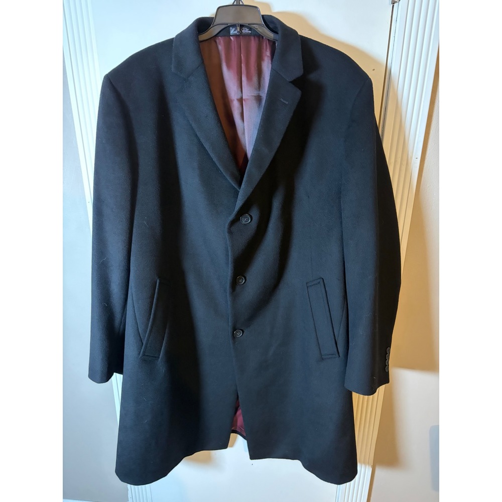 Jean-Paul Germain Mens Black 100% Wool Overcoat Car Coat Burgundy Lining